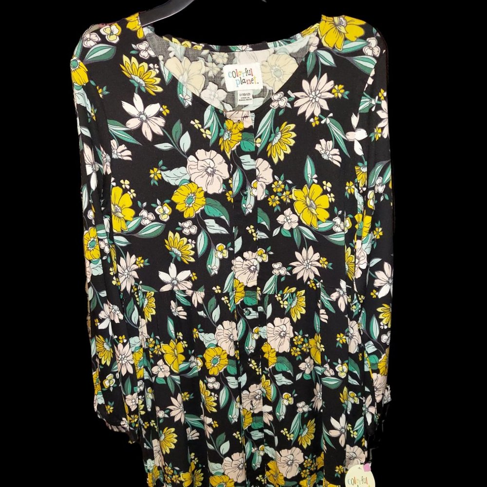 Colorful Planet Long Sleeve Floral Dress Girl's Size 10/12